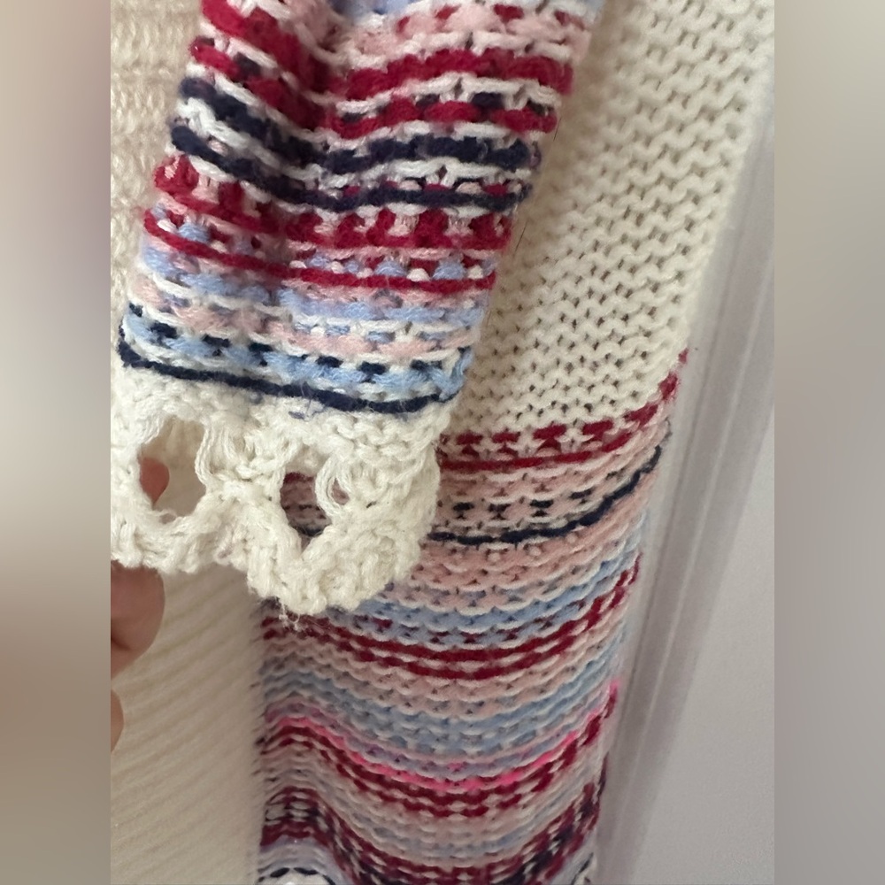 Ardene Cream Knit Cardigan with Tassels Boho Fringe Multicolor Striped - Picture 4 of 8